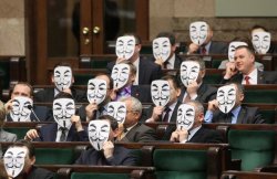 youranonnews:  In protest of ACTA, Polish Parliament members wear Anonymous Guy Fawkes masks in chambers on 26 January 2012. ps: this is what winning looks like… 
