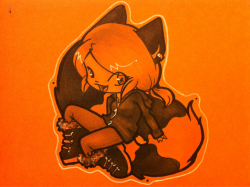 madebymoko:  SO. I saw this neon paper at the store and I said “IMA GONNA DRAW ON YOOOOO”  So. A lil chibi moko thing coz I never seem to draw her much. AND BOOTS. oh man, I love my new boots. Coloured with cold gray copics and a white gel pen. Whoooooo