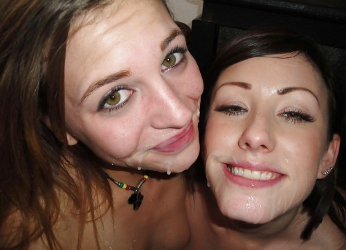 Two girls cum on face