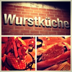 Mmm, bratwurst and truffle fries.