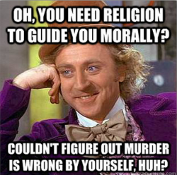 korilian:  sanityscraps:  sword-meets-rose:  … No one would have any concept of morality without God. God IS the goodness in the world. The difference is that religious people acknowledge God and non-religious people don’t.  Please. Morality can be