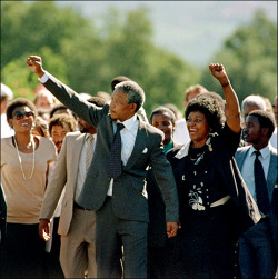 zairacat:  Today, 22 years ago, Nelson Mandela walked free from a prison outside Cape Town. Four years later, in April, the ANC won South Africa’s first democratic elections and in May 1994, Mandela was inaugurated as South Africa’s first black president.