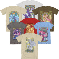 welovefineshirts:  WE LOVE FINE WEDNESDAY IS FULL OF PRETTY PONIES! And now that Hezaa’s nouveau My Little Pony designs total lucky seven, we are doing one of our best Wednesday giveaways yet! One lucky winner will receive their choice of ANY of the