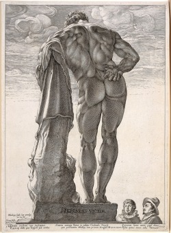 cavetocanvas:  Hendrik Goltzius, Farnese Hercules, 1591-92 Goltzius is one of the most important and innovative printmakers during this time. He liked to show off his talent in his prints, and traveled to Italy incognito so he could study works in peace,