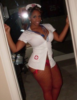bbwgirlsfatwomen:  black nurse in stockings with sexy thick thighs tits-ass-stockings:  Big booty women - Thick big booty ebony in nurse uniform and stockings 