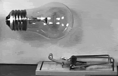 browneyedcunt:  give-your-life-a-meaning:  g0-stupiiid:  tied-to-the-shore:          thebeautifulhustle: this has a deeper meaning. the light bulb represents an idea of an individual and the mouse trap represents how quick society is to destroy that idea.