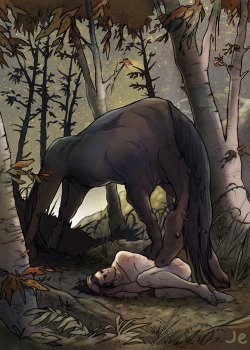 soltian:  joannaestep:  Loki/Svadilfari Loki had such dealings with Svadilfari that somewhat later Loki gave birth to a gray foal with eight legs; the horse Sleipnir, the best horse among gods and men. Click to fullview.  I am such a huge fan of this