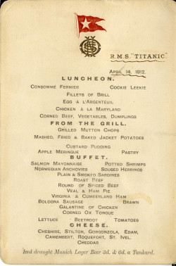 chef-d: Last Meal The Titanic’s last meal : The Lunch Menu - Up for auctionIncluding Iced Draught Lager, oh the irony .. 