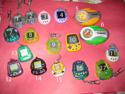 Alright, here&rsquo;s most of the collection, at least the ones that still have backings and can take these batteries: Nano Kitty Nano Baby No fucking idea but it&rsquo;s a rip-off thing Tamagochi&hellip; I think 2nd gen? EDIT: take different batteries