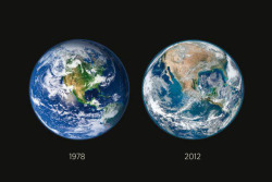 liquidmeth:  Actually, that is a picture of the Earth in Summer (“1978”) and Winter (“2012”). As you can tell by the tilt in the second photograph, that picture is from Winter and the loss in vegetation is, you know, how Earth looks like when