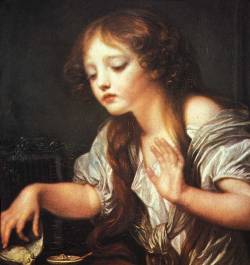 Jean-Baptiste Greuze, Young Girl Weeping for her Dead Bird, 1759.