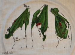 tsurubride: Tug O’ War No. 1 embroidery with hand painted leather applique on linen