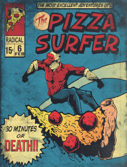 assorted-goodness:  Pizza Surfer - by Austin Pardun Prints available at Society6 