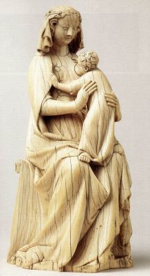 missfolly:  Ivory carving of Virgo Lactans (Virgin Mary suckling Jesus), by an unknown French Master (1330s) 