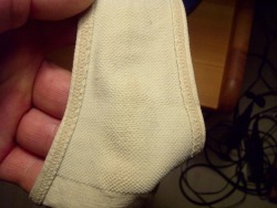 Submission from Rob: she has just taken this thong off, not very soiled with lady cum but she did drip dry all day after pissing so the smell is out of this world trust me she just gave me the best wank ever while sniffing this thong gusset hard. Rob