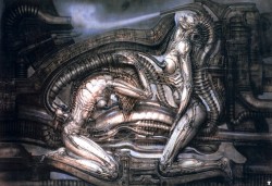  These are examples of H.R. Giger’s art, specifically the more explicitly sexual pieces. I post this because I’m fascinated with it and its execution in the Alien series (it also features in the less-than-stellar film Species). The depiction of the
