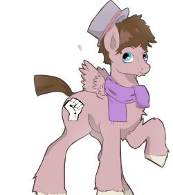 rozzakstravelingcaravan:  Rozzak poni. He likes hats, and his wings don’t work, so feel sorry for him. Also his cutie mark is a fist Give him hugs All the hugs.  CUTIE