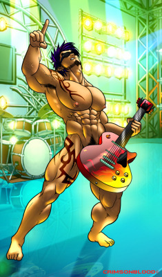 thecrimsonblood:  :D My New Drawing, The naked rock star!!!This pic is kinda how i feel right now haha! I always love it when the rock band strip naked on stage XDIf possible i wanna draw the drummer, the bass and the vocal too!!  Lets see if that possibl