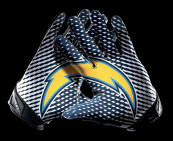 bolts:  Chargers new “logo lock-up” gloves.  Bolt up!