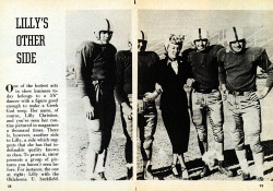A centrespread in the October &lsquo;54 issue of 'SHOW&rsquo; magazine, features Lilly Christine visiting the campus of 'Oklahoma University&rsquo;; and posing with 4 members of the varsity football team..