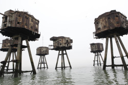 sexbones:  Original Pirate Radio towers in the London at the mouth of the river. Most were set up in abandoned sea ports. They were originally gun platforms dropped into the ocean in WWll used to shoot down planes that flew over to bomb London. The army