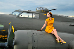 Hot brunette on a military aircraft