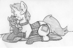 els-painted-ponies:  A small gift art to http://ecmajor.tumblr.com/ his OC Band-Aid. I’ve been a fan of ECs work for years, and have always looked up to his style. Band-Aid is absolutely adorable to me, and it was an excuse for me to draw a corset on