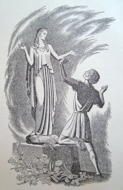 Illustration of Pygmalion and Galatea from Bullfinch&rsquo;s Mythology.