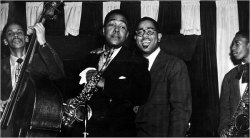 bamthephotographs:  Tommy Potter, Charlie Parker, Dizzy Gillespie and John Coltrane at Birdland, 1951 photo by Frank Driggs  