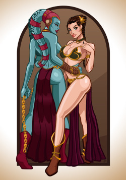 wholockian-fettish:  Slave Leia and Aayla Secura by *1nch