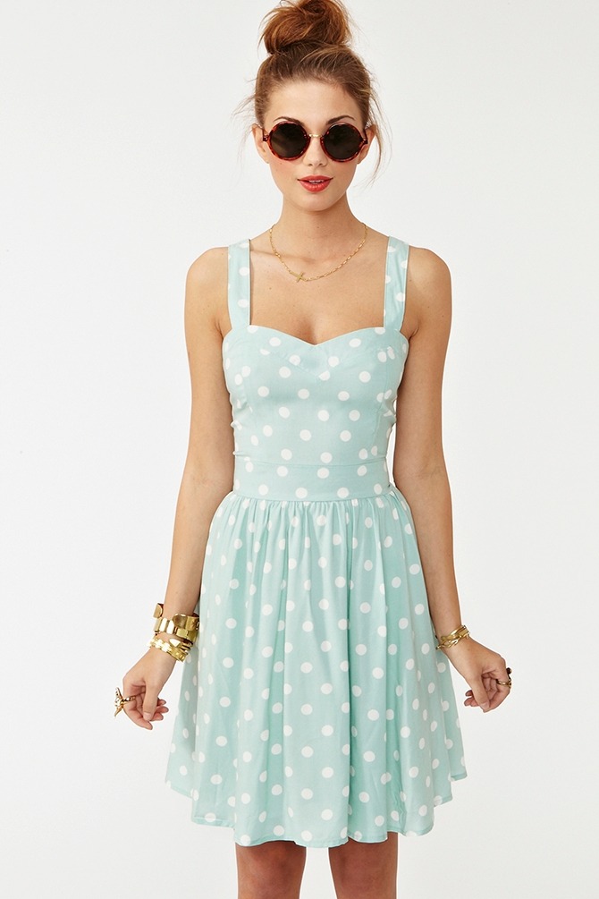 Blue and white polka dot dress girls