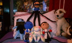 Organizing my room/workspace so I wanted to take a pic of my handmade stuffies. The Raziel is by ConfusedKain, Janos, RED Medic and TentaSpy are by Krowzivitch, and the sweetie bunny is by LitheFider! (Special guest, Wishbone. Yes, he still talks :3)