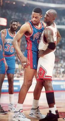 justjordans:  Before they were teammates.  Dennis Rodman in Reebok Pumps / MJ in Infared 6s NikeTalk 