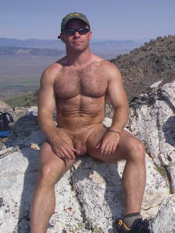Hairy naked men outdoors