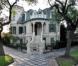 theblacklacedandy:  fuckyeahbeautifulhomes:  &ldquo;Galveston TX Gothic - Victorian house. The 21-room mansion features 32 stained-glass windows, four fireplaces and a widow’s walk; inside, it’s full of opulent Victorian features, including a grand