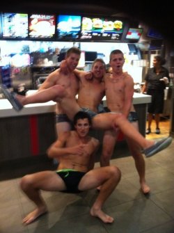 &ldquo;Hey, we should all go to McDonald&rsquo;s  in our Speedos!&rdquo; &ldquo;Yes! Let&rsquo;s do it!&rdquo;Guys are crazy.