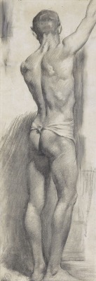 blastedheath:  brazenswing Hugh Ramsay (Australian, born Scotland, 1877-1906), Standing male nude, back view, c. 1897. Black and white pastel on paper. Art Gallery of New South Wales, Sydney. 