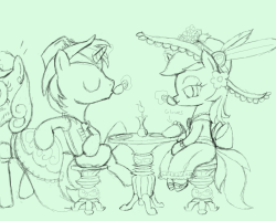 Daftykins, the lovable little rascal, asked me if I could draw his pone sipping on some tea with a fancy, dressed up Lyra. I said &lsquo;fuck yeah I can, check it&rsquo; and then I made this. I came up with several concepts for Daftypone, but the first