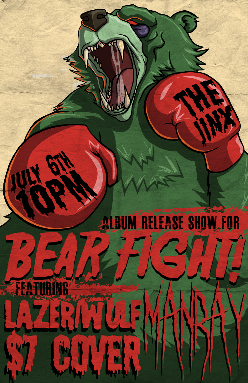 My poster illustration/design for Bear Fight&rsquo;s album release show in Savannah, GA. See my most recent works on my blog. The Bizarre Art of Schuyler Abrams