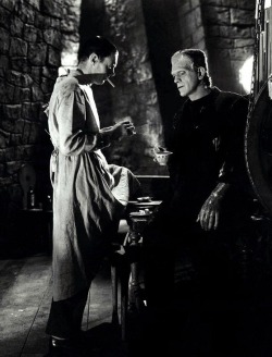 oldhollywood:  Colin Clive &amp; Boris Karloff on the set of Bride of Frankenstein (1935, dir. James Whale) (via) 