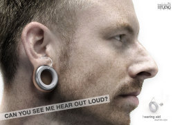 kissnecks:   Hearing Aid Ear Plugs Concept by designaffairs Rising self-confidence is taking prostheses to another level. People don’t try to hide their handicap anymore.Show what you‘ve got, don’t make a fuzz about your problem. Wear your hearing