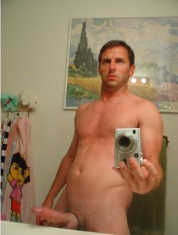 cocksandcocks:  Yes, he has a huge cock….the question is, does his daughter know her daddy is taking pictures of his cock for his Manhunt profile in her bathroom?