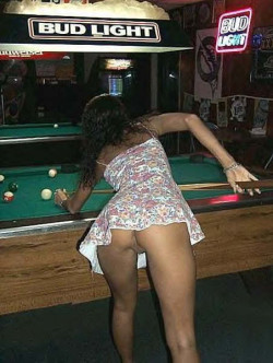 exposed-in-public:  Exposed in the pool hall at http://exposed-in-public.tumblr.com/ 