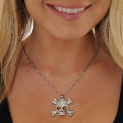 Skull Rhinestone Pendant Charm Set Silver Tone Chain Necklace Set Austrian Crystal Gift Idea