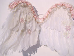 drug-child:  Just put up some small angel wings on our etsy &lt;3 https://www.etsy.com/listing/100008961/small-angel-wings-lace-flowers-pearl Yuriko wore a pair to escape! http://drug-child.tumblr.com/post/12088407124/yuriko-3333 
