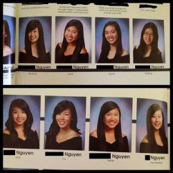 epic-humor:  Yearbook Quote of the Day: Eight high school seniors with the last name Nguyen joined forces to bring us the year’s best yearbook quote:  We know what you’re thinking, and no, we’re not related! 