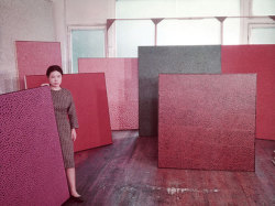 whitneymuseum:  Yayoi Kusama in her New York studio in 1960. Yayoi Kusama, a major retrospective of the Japanese artist’s work, will be on view at the Whitney July 12-September 30, 2012. Kusama’s “infinity mirror room&quot; Fireflies on the Water