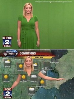 follow-haha-funny-lol:  Why you don’t wear green in front of a green screen. 