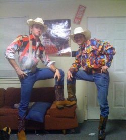 15 minutes ago they were both Rhodes scholars with a promising future in business. Now they believe they are brainless bumpkins who live for line dancing and queer cowboy sex. Git to it, fellers! manstalker:  COLORFUL COWBOYS 