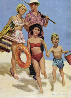 rogerwilkerson:  Day at the Beach, art by Peter Stevens.  Detail from cover August 1952, The American Magazine.